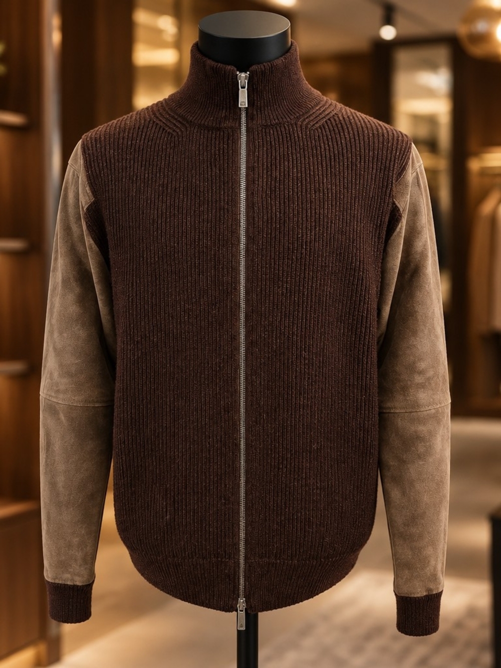 Zegna Sport 100% Wool 100% Leather Sleeves Sweater Size XL
